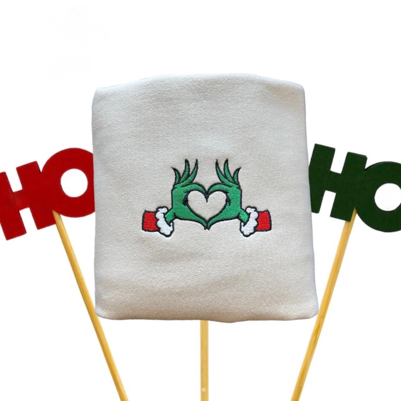 Grinch Heart Hands embroidered crewneck