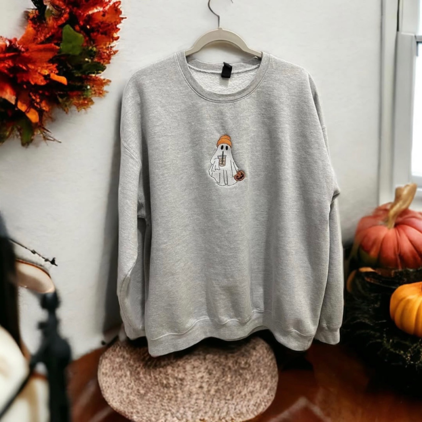 Spooky latte ghost embroidered piece