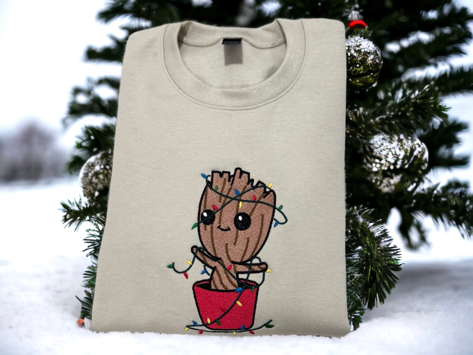 Groot with lights embroidered sweater
